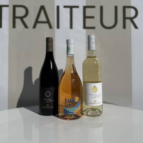 Une gamme de vins accessibles et de qualité : Pinot Noir, rosé Sun Up et Marrenon pour satisfaire tous les palais lors de vos réceptions.